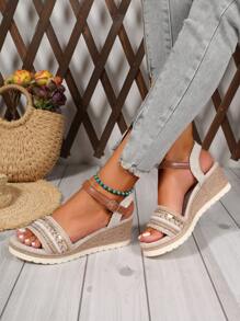 Damskie letnie sandały na platformie z grubym dnem, buty na wysokim obcasie z odkrytym palcem w stylu retro, w stylu boho - Wielokolorowe - Zobacz 1