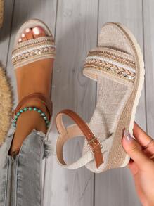 Damskie letnie sandały na platformie z grubym dnem, buty na wysokim obcasie z odkrytym palcem w stylu retro, w stylu boho - Wielokolorowe - Zobacz 2