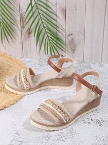 Damskie letnie sandały na platformie z grubym dnem, buty na wysokim obcasie z odkrytym palcem w stylu retro, w stylu boho - Wielokolorowe - Zobacz 11