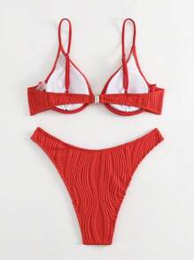 Swim Basics 夏季沙灘平口鋼圈比基尼套裝 - 紅色 - 查看 2