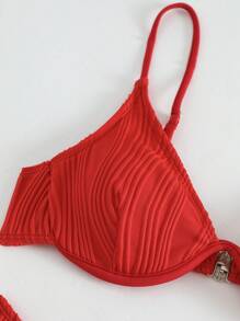 Swim Basics 夏季沙灘平口鋼圈比基尼套裝 - 紅色 - 查看 5