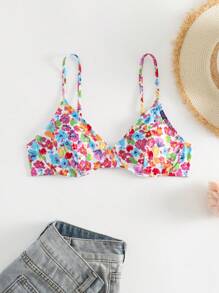 Summer Floral Print Underwire Bikini Top - Multicolor - View 1