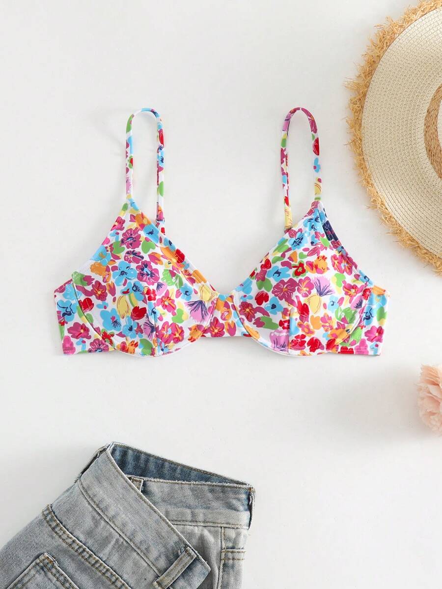 Summer Floral Print Underwire Bikini Top - Multicolor - View 1