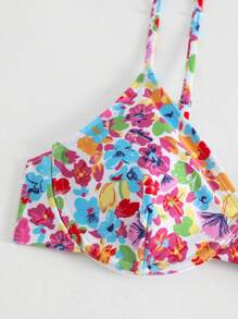 Summer Floral Print Underwire Bikini Top - Multicolor - View 4