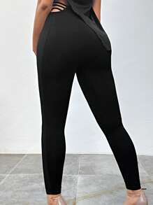 SHEIN SXY 側邊十字交叉緊身打底褲 - 黑色 - 查看 2