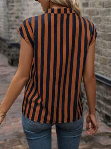 SHEIN Clasi Striped Print Notched Neckline Batwing Sleeve Blouse - Multicolor - View 3