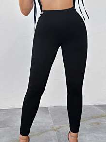 SHEIN SXY 側邊十字交叉緊身打底褲 - 黑色 - 查看 3