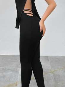 SHEIN SXY 側邊十字交叉緊身打底褲 - 黑色 - 查看 4