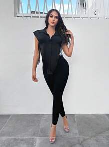 SHEIN SXY 側邊十字交叉緊身打底褲 - 黑色 - 查看 5