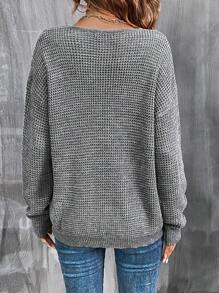 SHEIN LUNE Solid Drop Shoulder Sweater - Grey - View 3