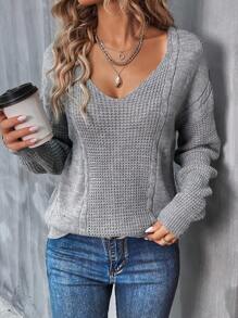 SHEIN LUNE Solid Drop Shoulder Sweater - Grey - View 4