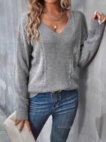 SHEIN LUNE Solid Drop Shoulder Sweater - Grey - View 5