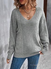 SHEIN LUNE Solid Drop Shoulder Sweater - Grey - View 6