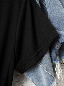 INAWLY 花卉印花 T 恤 图案 T 恤 女式上衣 - 黑色 - 查看 5