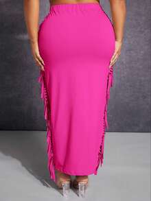 SHEIN SXY Plus Fringe Trim Pencil Skirt - Hot Pink - View 2