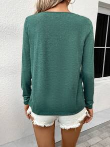 SHEIN LUNE 愛心圖案缺口領T恤 - 綠色 - 查看 2