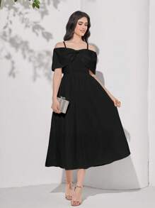 Modelyn Vai lạnh Mặt trước xoắn Đầm - màu đen - Xem 1