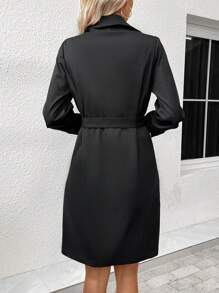 SHEIN LUNE 花卉刺繡前紐扣腰帶外套 - 黑色 - 查看 2