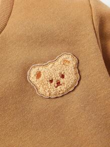 Cozy Pixies 男嬰熊貼布套頭衫和運動褲 - 駝色 - 查看 3