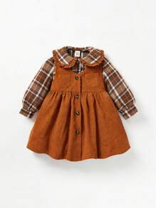 Cozy Pixies 女嬰格紋印花彼得潘領襯衫和連衣裙 - 彩色 - 查看 9