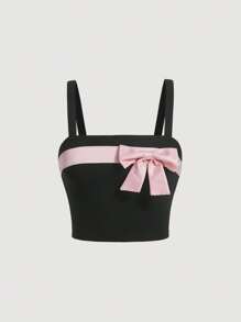 SHEIN MOD Bow Front Cami Top - Black - View 1