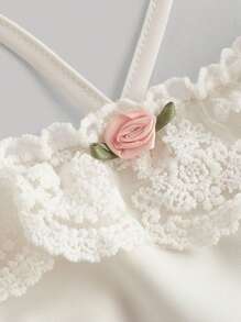 SHEIN MOD 素色網紗刺繡邊緣吊帶連衣裙 - 米色 - 查看 4