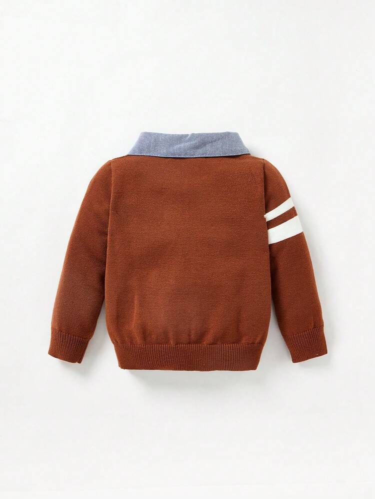 Baby Boy Striped & Argyle Pattern Contrast Collar Sweater