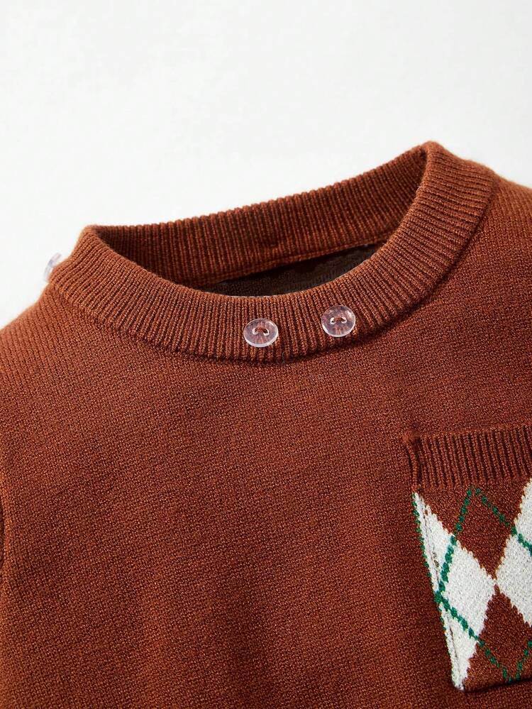 Baby Boy Striped & Argyle Pattern Contrast Collar Sweater