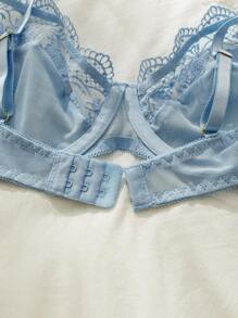 SHEIN Lencería De Sujetador Con Aros Y Encaje Floral - Azul - Ver 3
