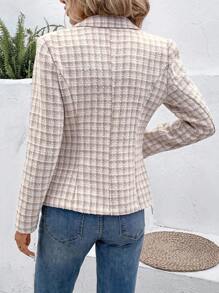 SHEIN Frenchy Plaid Pattern Double Breasted Flap Detail Blazer In Fall/Winter Elegant