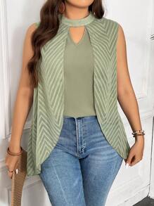 Franclia Plus Keyhole Neckline Asymmetrical Hem Blouse - Multicolor - View 2