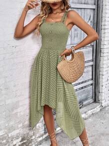 SHEIN VCAY Chất rắn Viền không đối xứng Váy Dây - màu xanh lá - Xem 1