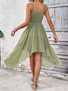 SHEIN VCAY Chất rắn Viền không đối xứng Váy Dây - màu xanh lá - Xem 2