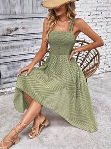 SHEIN VCAY Chất rắn Viền không đối xứng Váy Dây - màu xanh lá - Xem 3