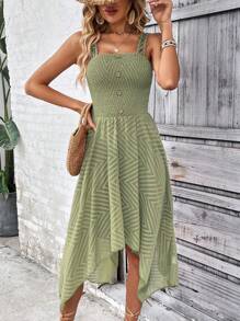 SHEIN VCAY Chất rắn Viền không đối xứng Váy Dây - màu xanh lá - Xem 4