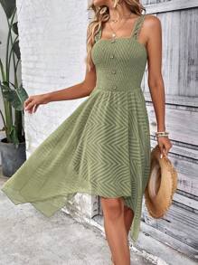SHEIN VCAY Chất rắn Viền không đối xứng Váy Dây - màu xanh lá - Xem 5