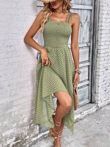 SHEIN VCAY Chất rắn Viền không đối xứng Váy Dây - màu xanh lá - Xem 6