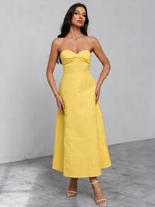 GENKIRA Twist Front Split Thigh Tube Dress - Yellow - View 4
