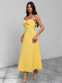 GENKIRA Twist Front Split Thigh Tube Dress - Yellow - View 5