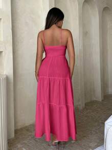 SHEIN SXY 素色荷葉邊吊帶連衣裙 - 玫紅色 - 查看 2