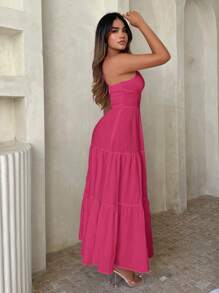 SHEIN SXY 素色荷葉邊吊帶連衣裙 - 玫紅色 - 查看 4