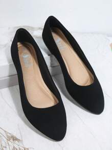 SHUZIA 女士鞋舒适经典杏仁形鞋头平底鞋 Pu 黑色平底鞋 - 黑色 - 查看 4