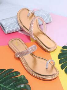 派對水鑽純色女士平底涼鞋 - 玫瑰金 - 查看 5