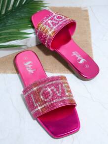 水鑽裝飾涼拖 - 玫紅色 - 查看 4