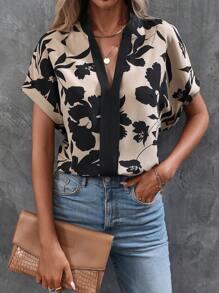 SHEIN LUNE 印花蝙蝠袖襯衫 - 卡其色 - 查看 5