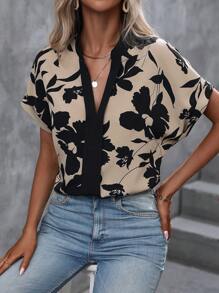 SHEIN LUNE 印花蝙蝠袖襯衫 - 卡其色 - 查看 2