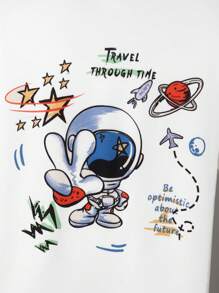 SHEIN 男大童圓領卡通圖案短袖T恤和短褲套裝 - 藍白色 - 查看 7