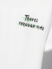 SHEIN 男大童圓領卡通圖案短袖T恤和短褲套裝 - 藍白色 - 查看 9