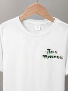 SHEIN 男大童圓領卡通圖案短袖T恤和短褲套裝 - 藍白色 - 查看 10