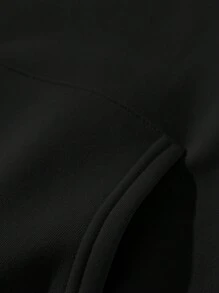 SHEIN EZwear 1pc Solid Kangaroo Pocket Hoodie,Long Sleeve Tops - Black - View 5